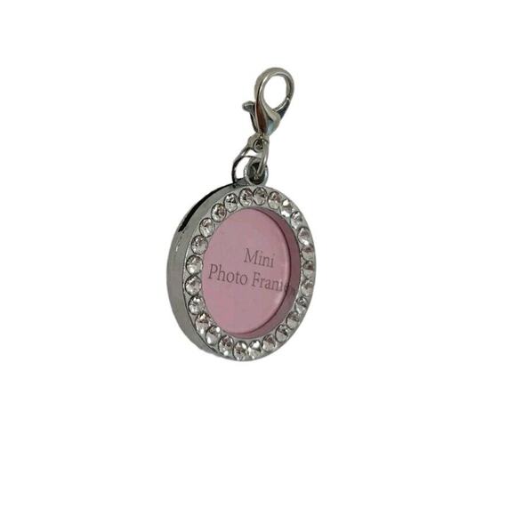 CIRCLE Photo PENDENT Simulated Diamonds Picture Charm 1" Silver Pendant FANCY - Picture 3 of 6